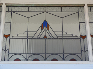 One of the Art Deco windows at Moruya's CBA 