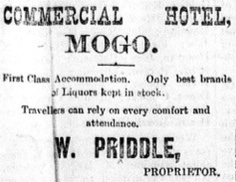 Advertisement for the Commercial Hotel, Mogo  in the Moruya Examiner.