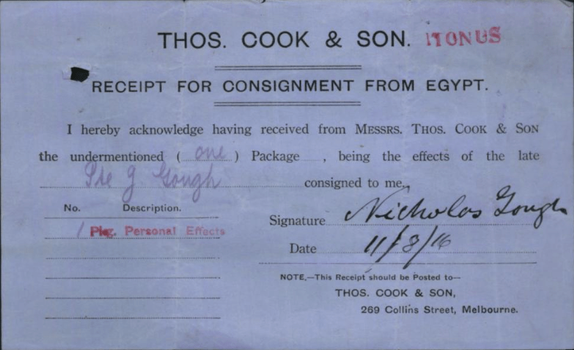 It must have been very difficult for Nicholas Gough to receive his brother Jim's personal effects nearly a year after his death at Gallipoli